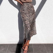 Load image into Gallery viewer, The Nocturnal Instinct: Bias-Cut Zebra Satin Midi